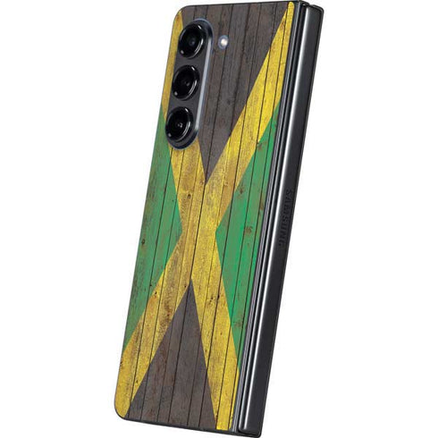 Jamaican Flag Dark Wood Galaxy Z Fold5 5G Skin